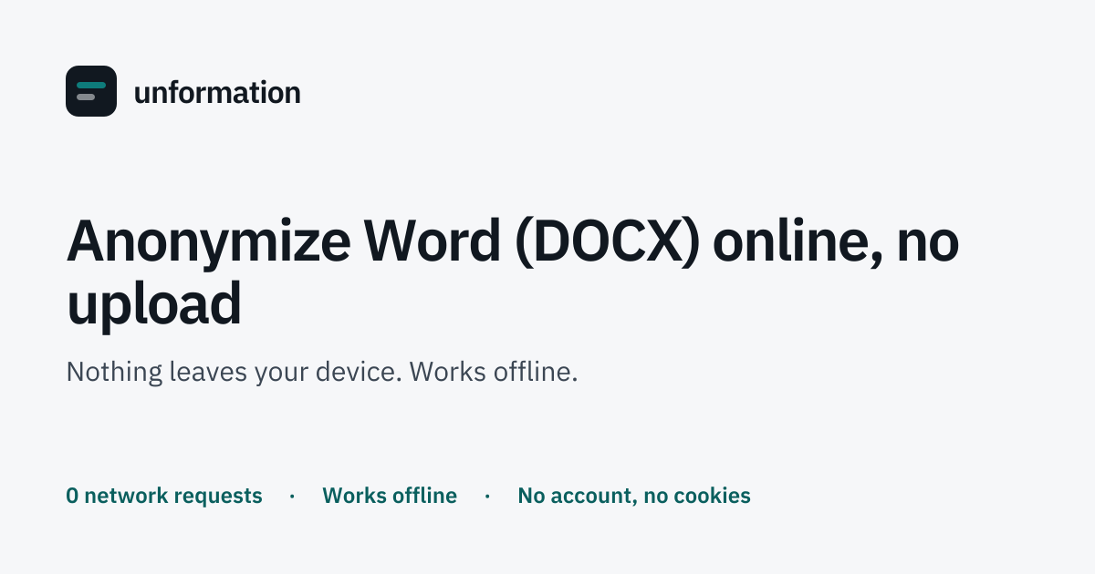Anonymize Word (DOCX) online, no upload | Unformation